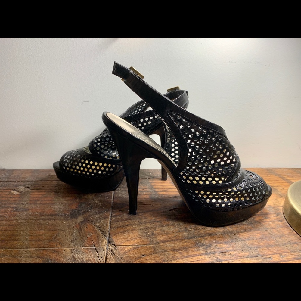 David Dixon | Black Leather Mesh Heels | Size 38